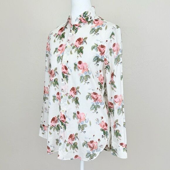 Saint Laurent Floral Rose Print Cotton Voile Button Down Shirt Size 38 FR 6 US - Picture 4 of 14